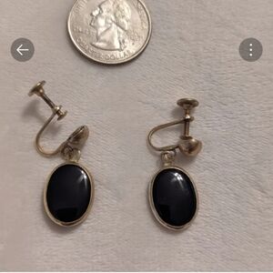 Vintage Onyx/Black Glass Screw Back Earrings